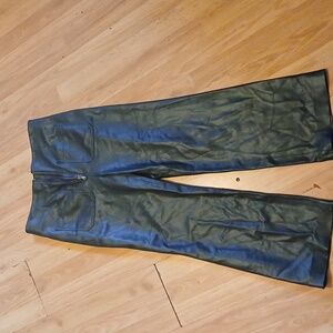 Veronica Beard Wide Leg Forest Green High Rise Faux Leather Trousers Size 6